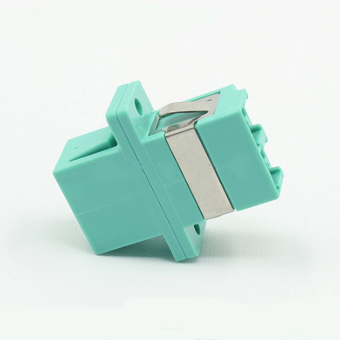 LC Multimode Double Core Cyan Plastic Fiber Optic Adapter - Click Image to Close